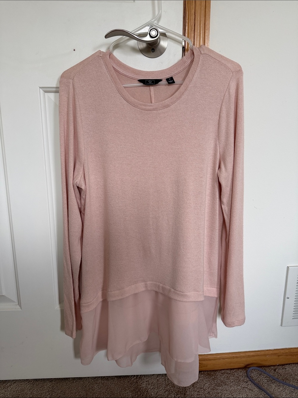 G by Giuliana Blush Pink Long Sleeve Layered Hem Top